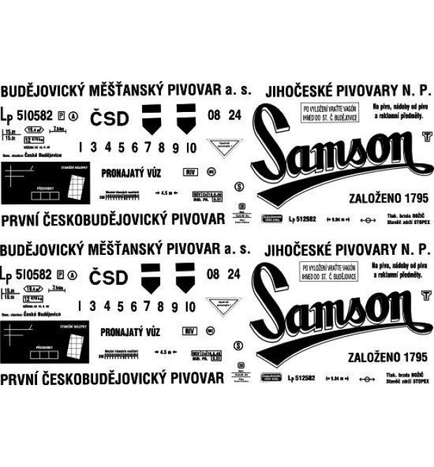 Popis na pivný vagón Lp spoločnosti SAMSON "ČSD" (TT)