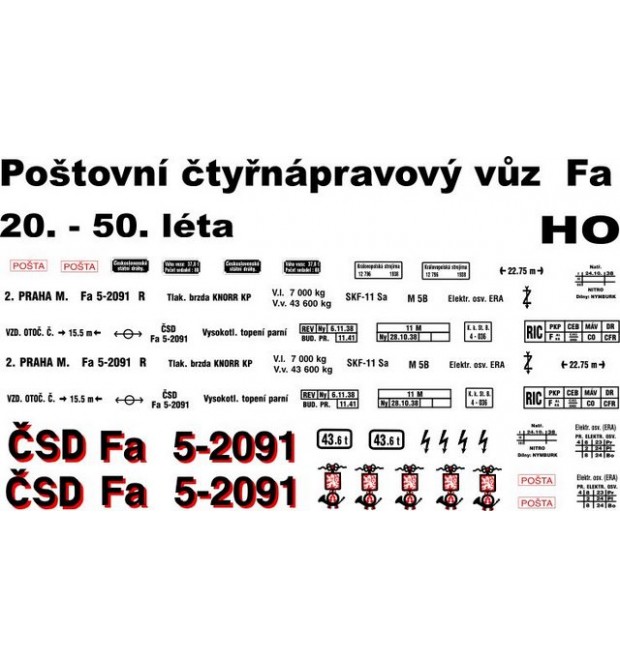 Popis - Fa "ČSD" poštový vagón I.republika  (TT)