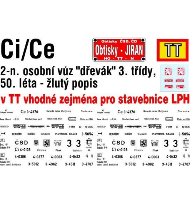 Popis na vagón Ce/Ci Plzeňská dráha "Drevák" (TT)