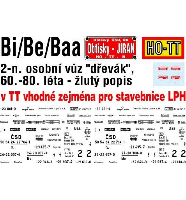 Popis na vagón Bi/Be/Baa "ČSD" (TT)