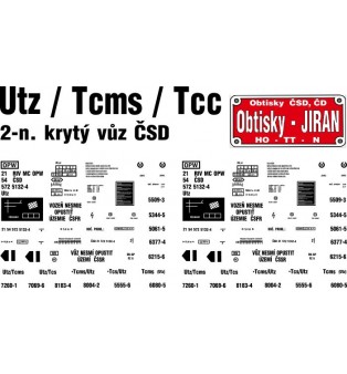 Popis na 2-nápravový vagón Utz/Tcms s posuvnou strechou ČSD (TT)